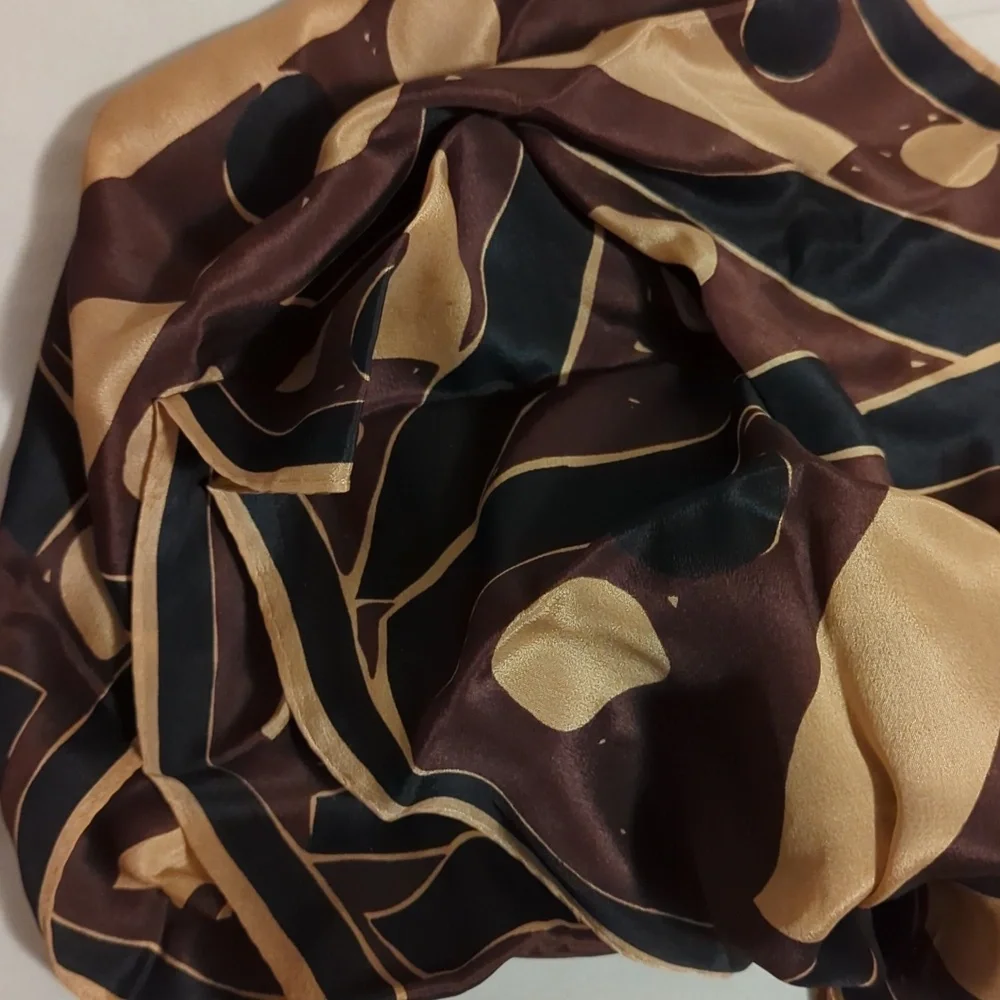 Vera Vintage Silk Scarf Skinny Brown Black Cream Patterned 1970's